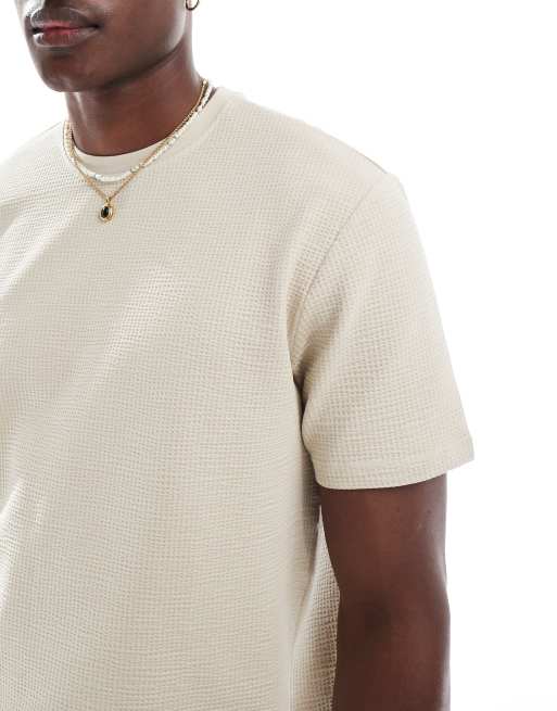ONLY & SONS - T-shirt met korte mouwen en wafelstructuur in crème, deel van co-ord set, 2 van 4