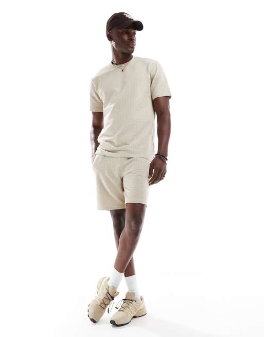 ONLY & SONS - T-shirt met korte mouwen en wafelstructuur in crème, deel van co-ord set, 3 van 4