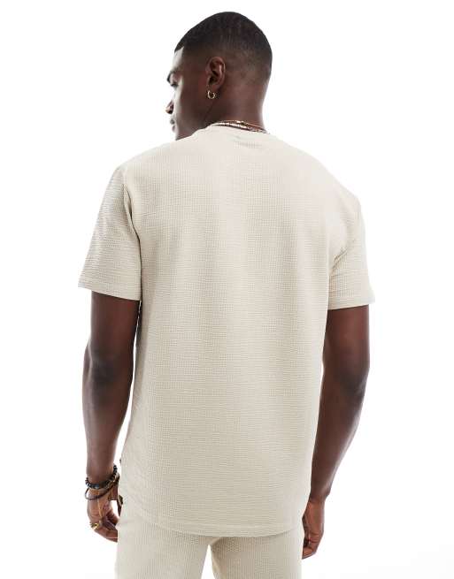 ONLY & SONS - T-shirt met korte mouwen en wafelstructuur in crème, deel van co-ord set, 4 van 4