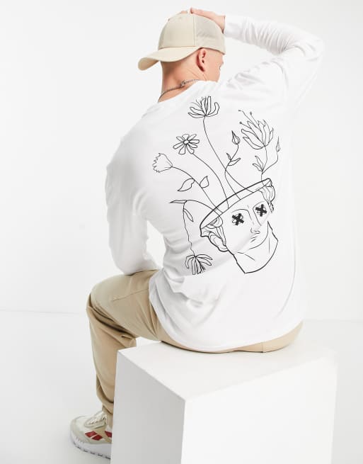 Only & Sons - T-shirt met lange mouwen en Venus-print op de rug in wit