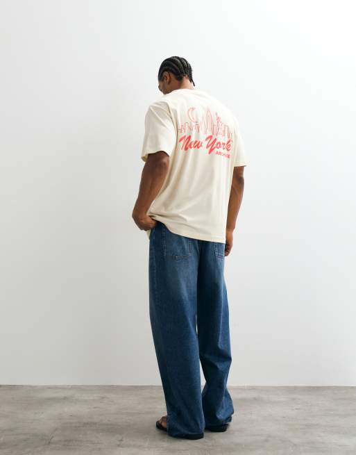 ONLY & SONS - T-shirt met oversized pasvorm en New York-print op de achterkant in beige , 5 van 5