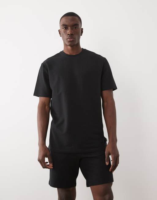 ONLY & SONS - T-shirt nera a nido d'ape a maniche corte in coordinato