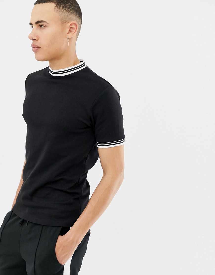 Only & Sons - T-shirt nera con due righe a contrasto sui bordi-Nero