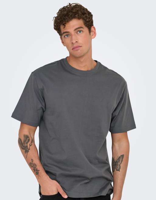 ONLY & SONS T-shirt o luźnym kroju w kolorze szarym, 3 z 5