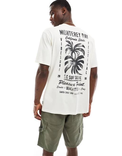 ONLY & SONS – T-shirt o luźnym kroju w kolorze złamanej bieli z nadrukiem palmy na plecach