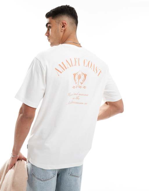 ONLY & SONS – T-shirt o luźnym kroju w kolorze złamanej bieli z napisem Amalfi Coast na plecach