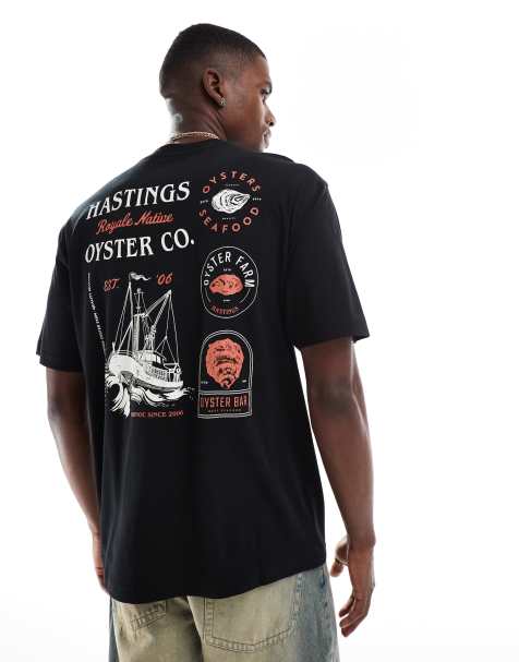 ONLY & SONS - T-shirt oversize à imprimé Oyster au dos - Noir - view 1