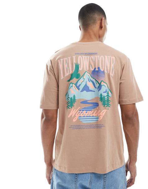 ONLY & SONS - T-shirt oversize à imprimé Yellowstone au dos - Marron clair - view 1