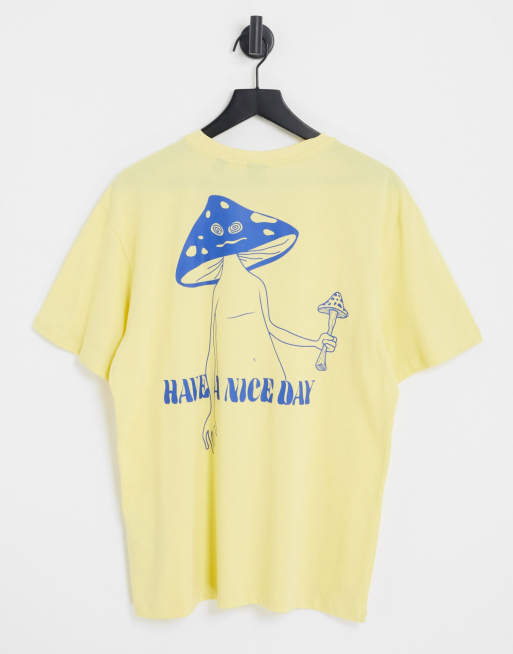 Only & Sons - T-shirt oversize avec imprimé champignon au dos - Jaune 