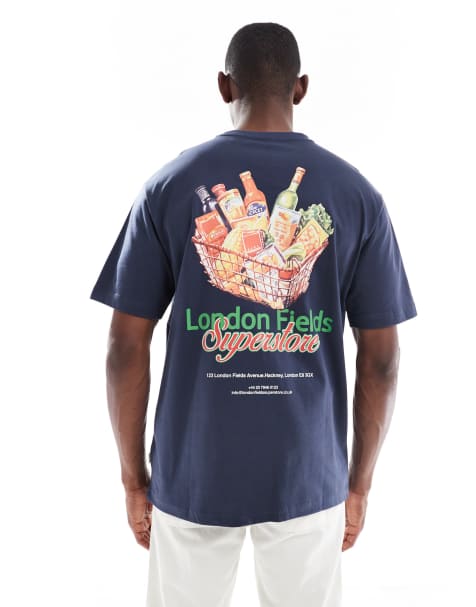ONLY & SONS - T-shirt oversize avec imprimé London Fields au dos - Bleu foncé - view 1