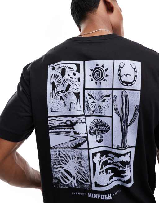 Only & Sons - T-shirt oversize avec imprimé plantes effet color block au dos - Noir