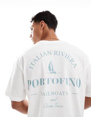 ONLY & SONS - T-shirt oversize avec imprimé Portofino au dos - Blanc