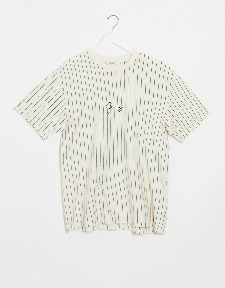 Only & Sons - T-shirt oversize beige a righe in coordinato