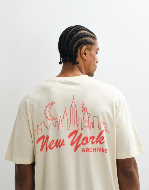 ONLY & SONS - T-shirt oversize beige con stampa New York sul retro - view 1