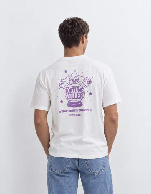 ONLY & SONS - T-shirt oversize bianca con stampa di chiromante sul retro, 8 di 8