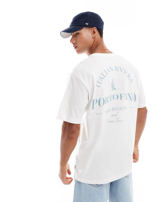 ONLY & SONS - T-shirt oversize bianca con stampa "Portofino" sul retro, 3 di 4