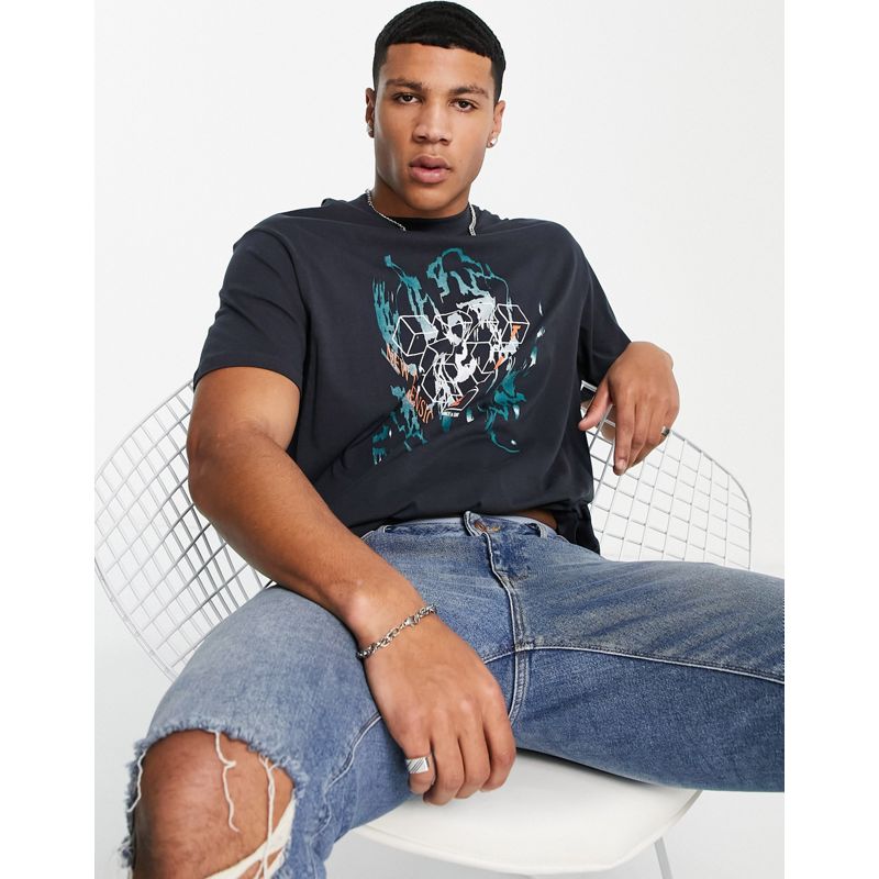 Only & Sons - T-shirt oversize blu navy con stampa