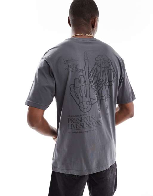 ONLY & SONS - T-shirt oversize color antracite con stampa LA sul retro