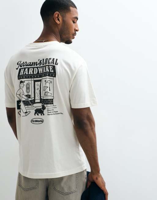 ONLY & SONS - T-shirt oversize color crema con stampa sul retro