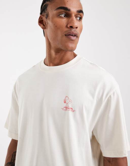 ONLY & SONS - T-shirt oversize color crema e rossa con stampa di Snoopy sul retro, 5 di 5
