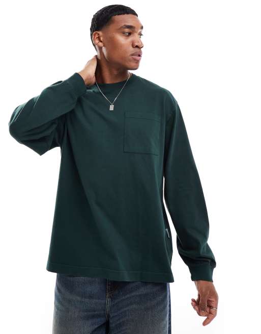 ONLY & SONS – T-shirt oversize z długim rękawem w spranym zielonym kolorze  