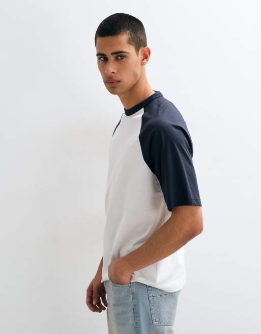 ONLY & SONS T-shirt raglan a contrasto bianca e navy, 4 di 5