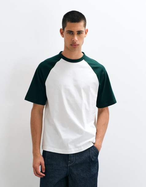 ONLY & SONS t-shirt raglan a contrasto bianca e verde - view 1