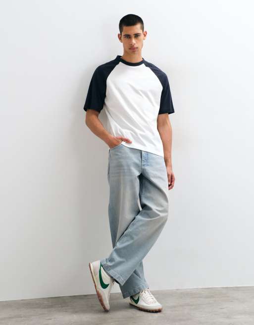 ONLY & SONS t-shirt raglan bicolore blanc et bleu marine, 2 de 5