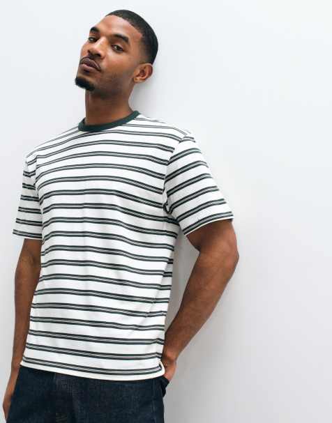 ONLY & SONS t-shirt relaxed fit à manches courtes à rayures blanches et vertes - view 1