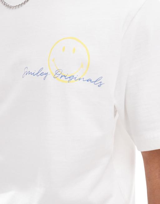 ONLY & SONS - T-shirt taglio comodo bianca con stampa di smile, 4 di 4