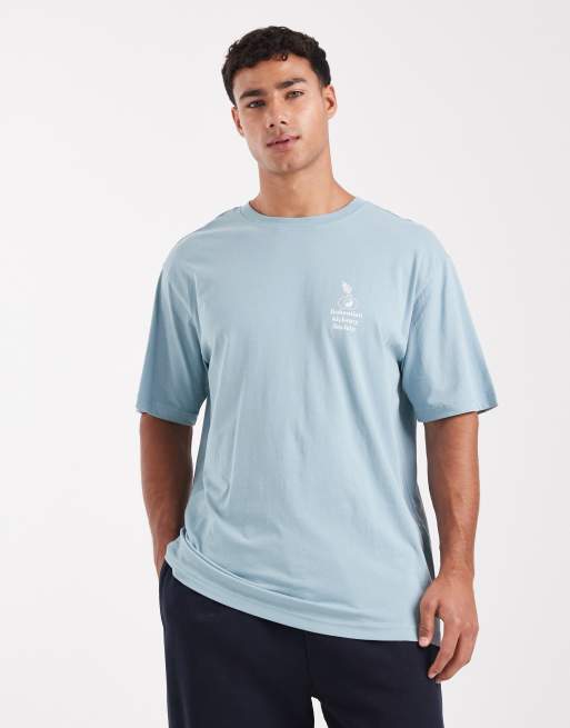 ONLY & SONS - T-shirt taglio comodo blu con stampa bohémien sul retro, 3 di 5