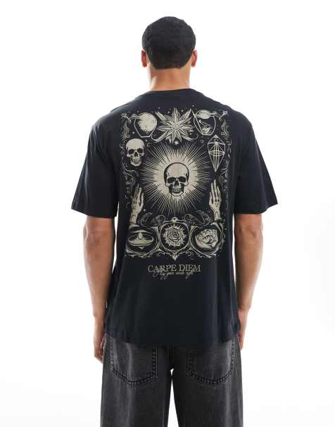 ONLY & SONS - T-shirt taglio comodo nera con stampa di teschio sul retro - view 1