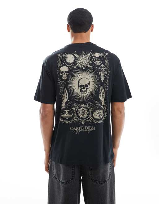 ONLY & SONS - T-shirt taglio comodo nera con stampa di teschio sul retro