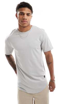 Only & Sons - T-shirt taglio lungo grigio mélange con fondo arrotondato 
