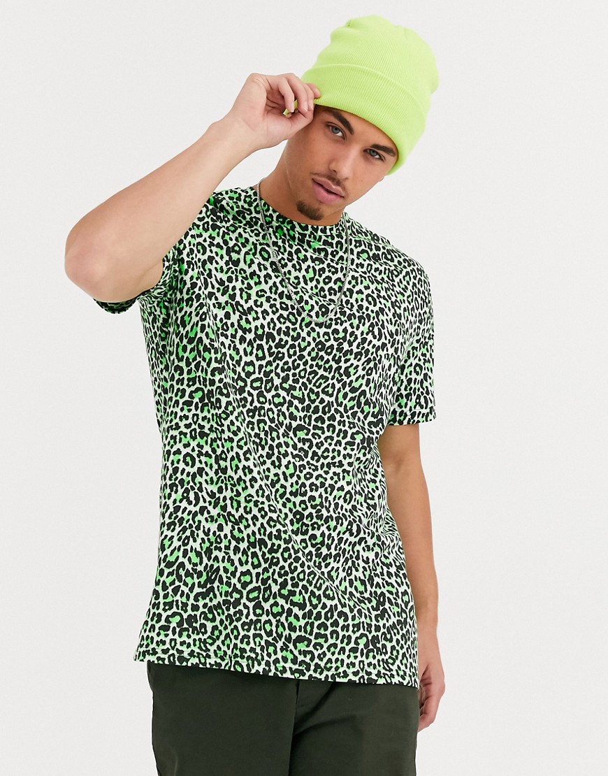 Only & Sons - T-shirt verde con stampa leopardata