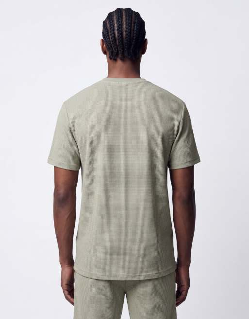 ONLY & SONS - T-shirt verde salvia a nido d'ape a maniche corte in coordinato, 3 di 4