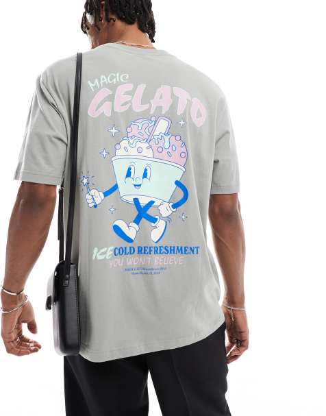 ONLY & SONS - T-shirt vestibilità comoda grigia con stampa di gelato sulla schiena - view 1
