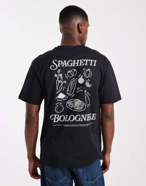 ONLY & SONS - T-shirt vestibilità comoda nera con stampa di spaghetti sul retro - view 1