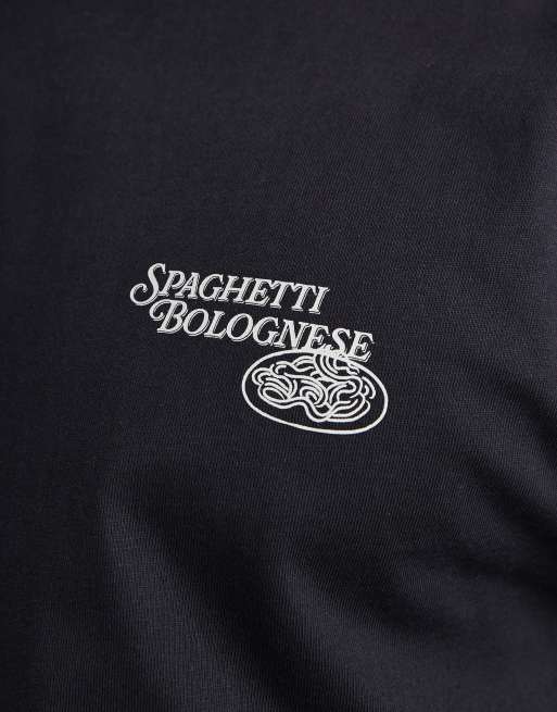 ONLY & SONS - T-shirt vestibilità comoda nera con stampa di spaghetti sul retro, 4 di 5