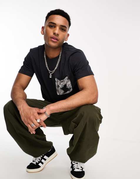 Only & Sons t-shirt with contrast palm print pocket in navy 