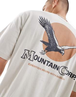 T-shirt with eagle back print in stone-Neutral