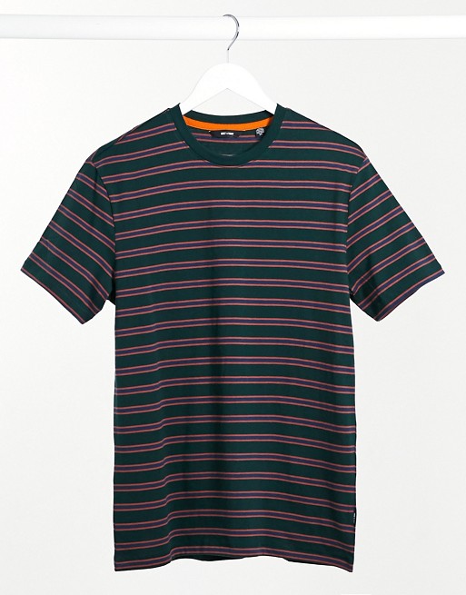 Only & Sons t-shirt with multi stripe in green