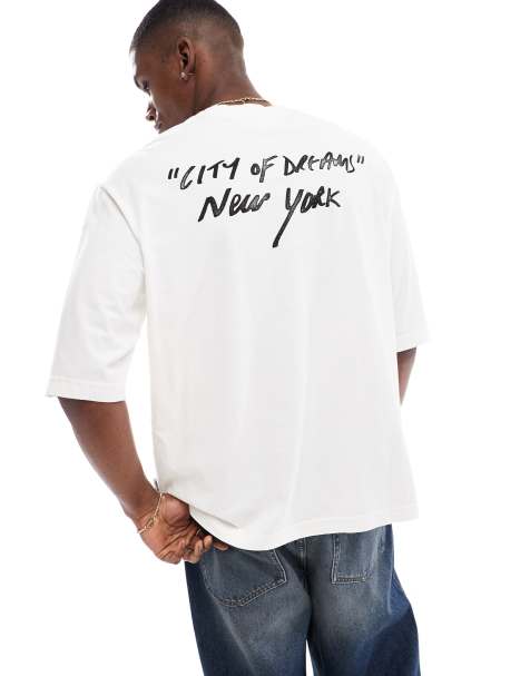 ONLY & SONS t-shirt with New York print in washed stone - view 1
