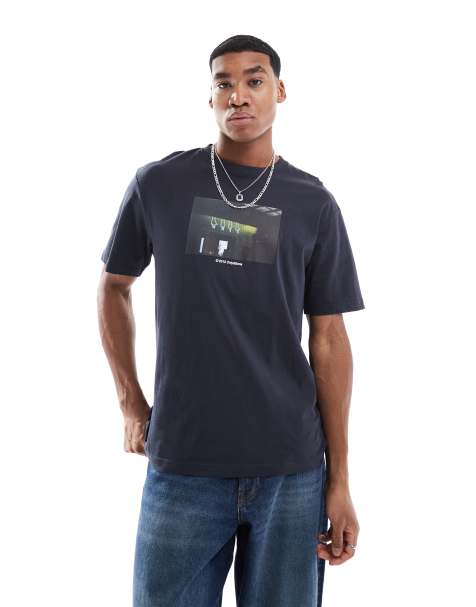 ONLY & SONS t-shirt with photo print in navy - view 1
