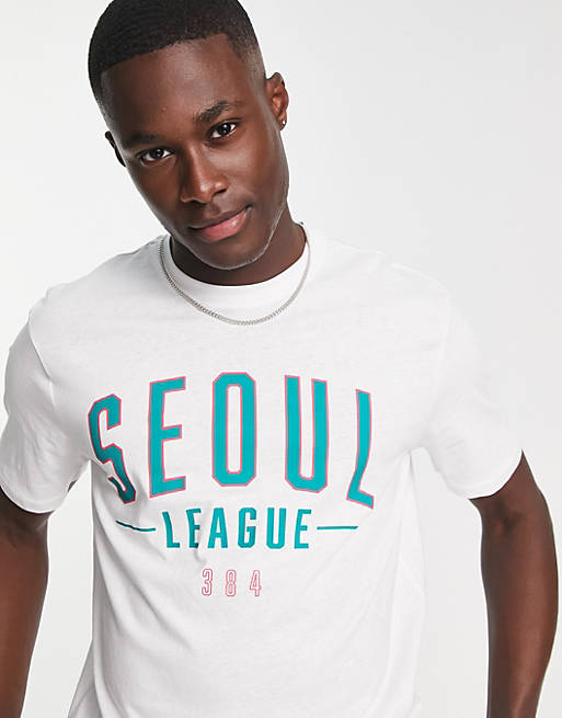 Only & Sons t-shirt with Seoul print in white | ASOS