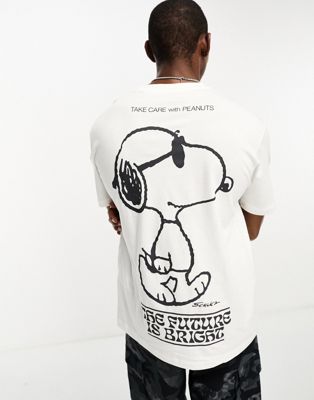 Only & Sons t-shirt with the future is bright snoopy back print in white