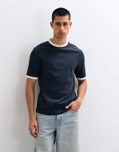 ONLY & SONS T-shirt z kontrastowym wykończeniem w kolorze granatowym - view 1