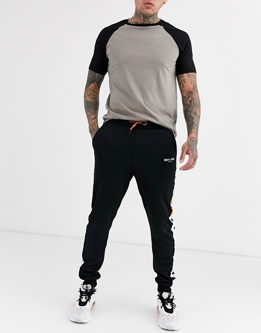 Only & Sons taped leg poly sweat joggers in black