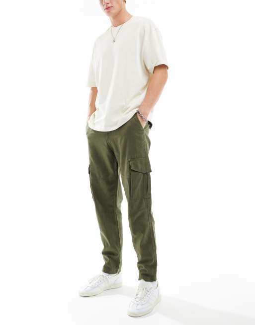 Only & Sons - Tapered cargobukser i kakigrøn hørblanding