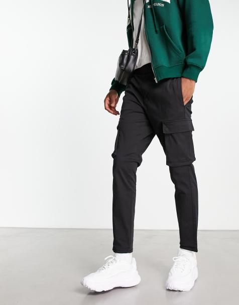 Only & Sons - Tapered cargobukser med elastisk talje i sort - view 1
